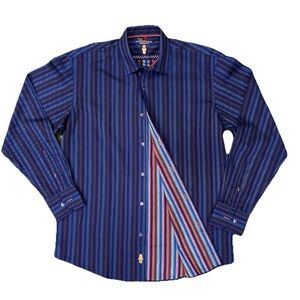 Luchiano Visconti Men’s Multi Color Chevron Striped Double Sided Shirt Size M